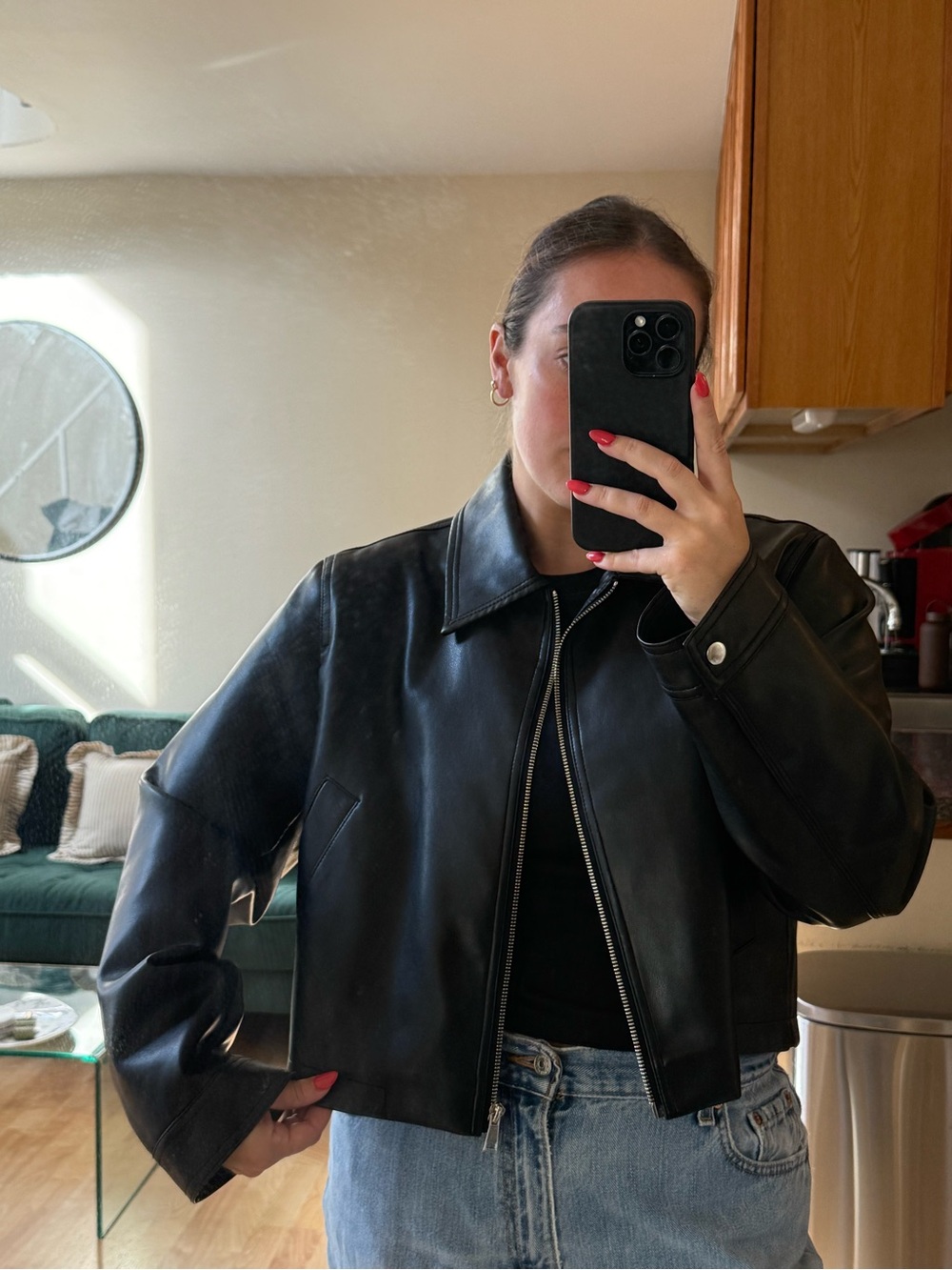 ASOS Black Cropped Leather Zip Jacket